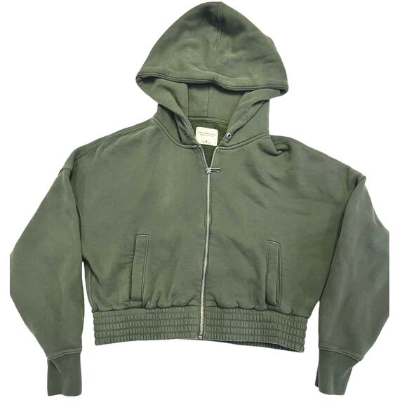 Abercrombie & Fitch Sweaters - Vintage Abercrombie & Fitch Cropped Hoodie Women’s Medium, Green Full Zip Y2K